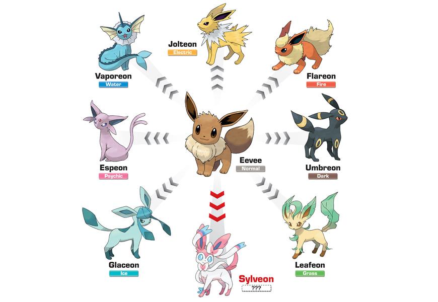 Above: Here is a chart of all the Eevee evoltuions