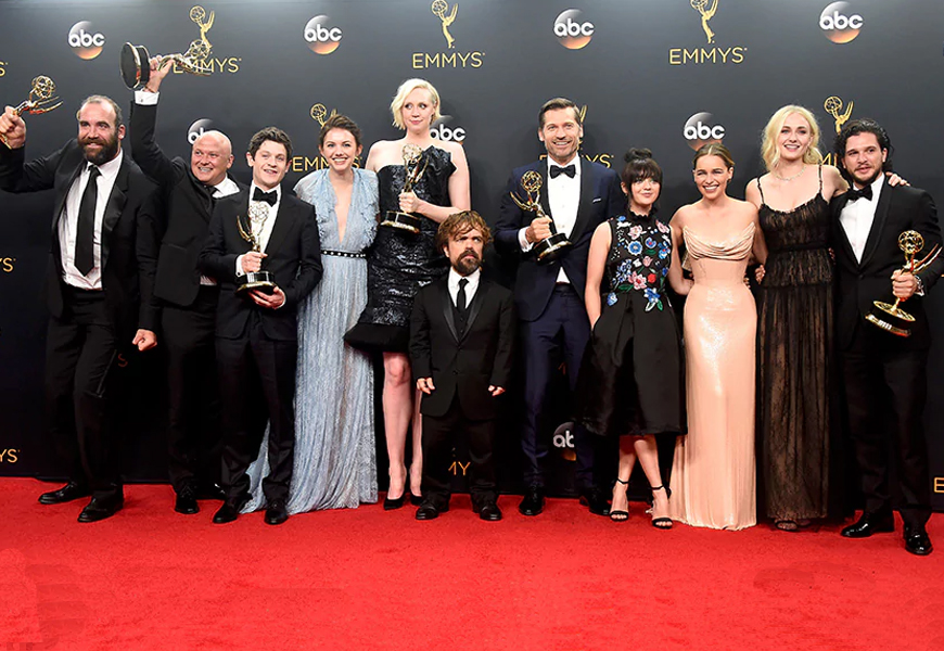 Above: 'Game Of Thrones' became the most decorated scripted show in Emmy history on Sunday night