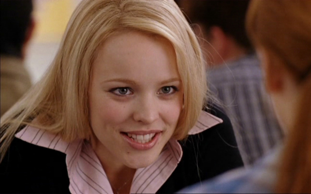 Regina George (played by Rachel McAdams) and her signature long, blonde hair 