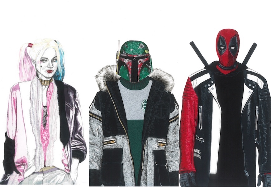 Above: Harley Quinn, Boba Fett, and Deadpool wearing runway pieces