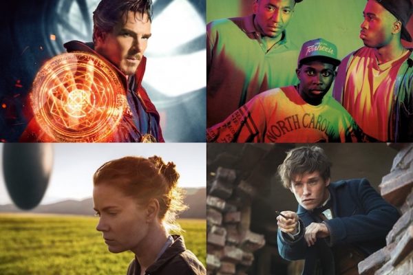 Above: 'Arrival', 'Doctor Strange', A Tribe Called Quest, and 'Fantastic Beasts' are all coming your way this month