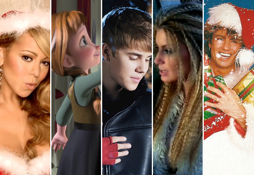 Above: Holiday songs from Mariah Carey, Frozen, Justin Beiber, Faith Hill and Wham are among the most-downloaded ever