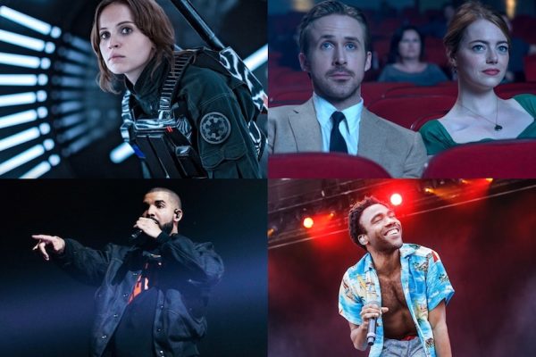 Above: 'Rogue One', 'La La Land', Drake, and Childish Gambino, are headed your way this month