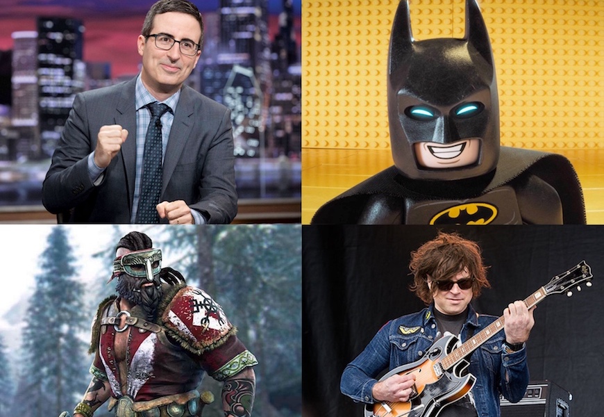 Above: 'Last Week Tonight', 'Lego Batman', Ryan Adams, and 'For Honor' are headed your way this month