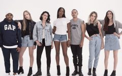 Above: Gap pays homage to the past with (L-R): TJ Mizell, Coco Gordon, Rumer Willis, Naomi Campbell, Evan Ross, Chelsea Tyler and Lizzy Jagger