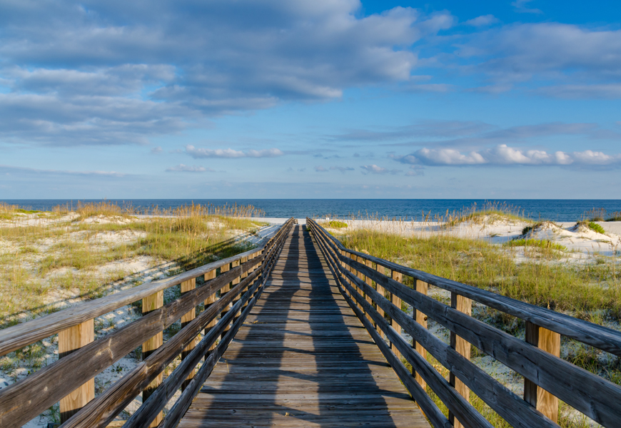 Above: A wooden walkway to the Gulf of Mexico on the Alabama Gulf Coast
