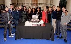Above: The cast of ABC’s ‘Scandal’ celebrate the filming of the 100th episode