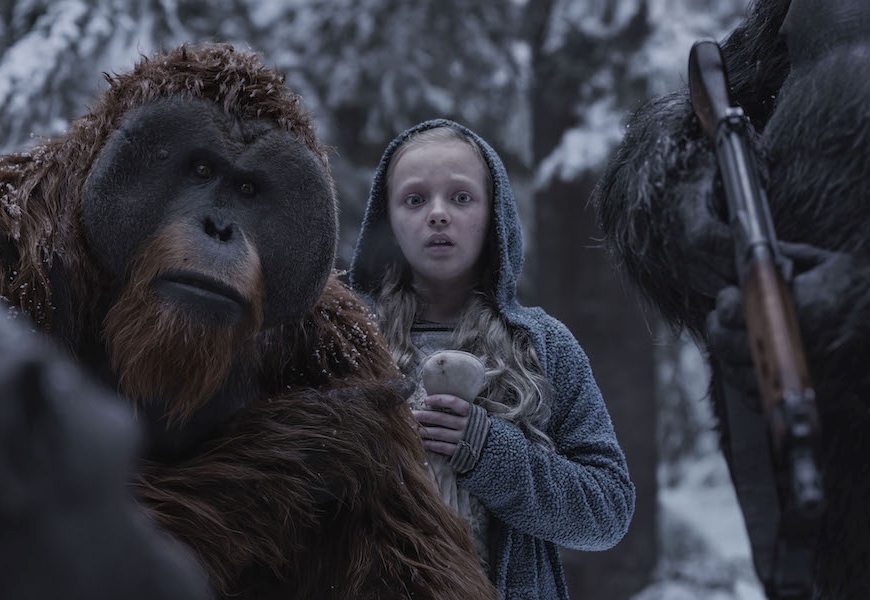 Above: Karin Konoval, left, and Amiah Miller in 'War for the Planet of the Apes'.