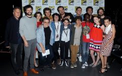 Above: The cast of 'Stranger Things' with Patton Oswalt at 2017 San Diego Comic-Con