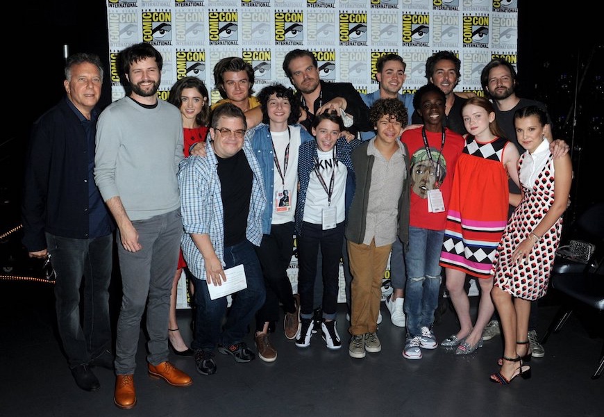 Above: The cast of 'Stranger Things' with Patton Oswalt at 2017 San Diego Comic-Con