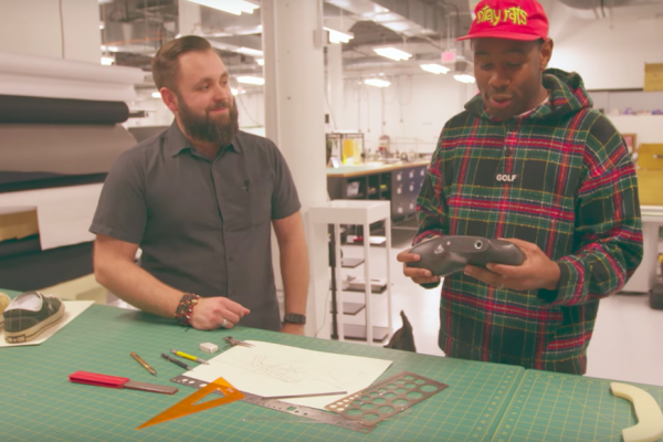 Above: Tyler, the Creator inspects a mold at Converse's Boston HQ