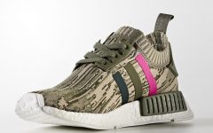 Above: The NMD R1 with a camo pattern and pink stripe