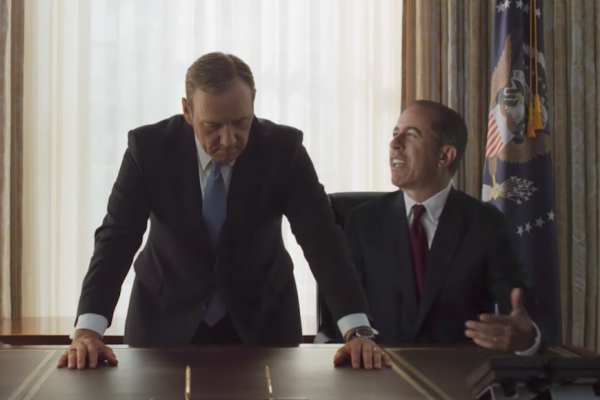 Above: Jerry Seinfeld crashes 'House of Cards' in new ad