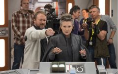 Above: 'Star Wars' director Rian Johnson with Carrie Fisher
