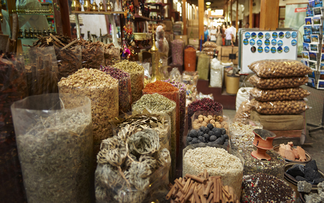 Above: The traditional markets of Dubai: Explore a wide range of textile, gold and spice souks