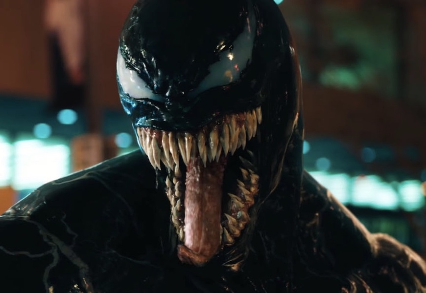 Above: Tom Hardy wears the infamous Venom suit