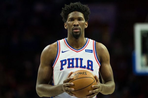 Above: Philadelphia 76ers centre, Joel Embiid, lines up for a free throw