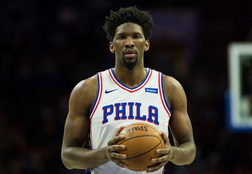 Above: Philadelphia 76ers centre, Joel Embiid, lines up for a free throw