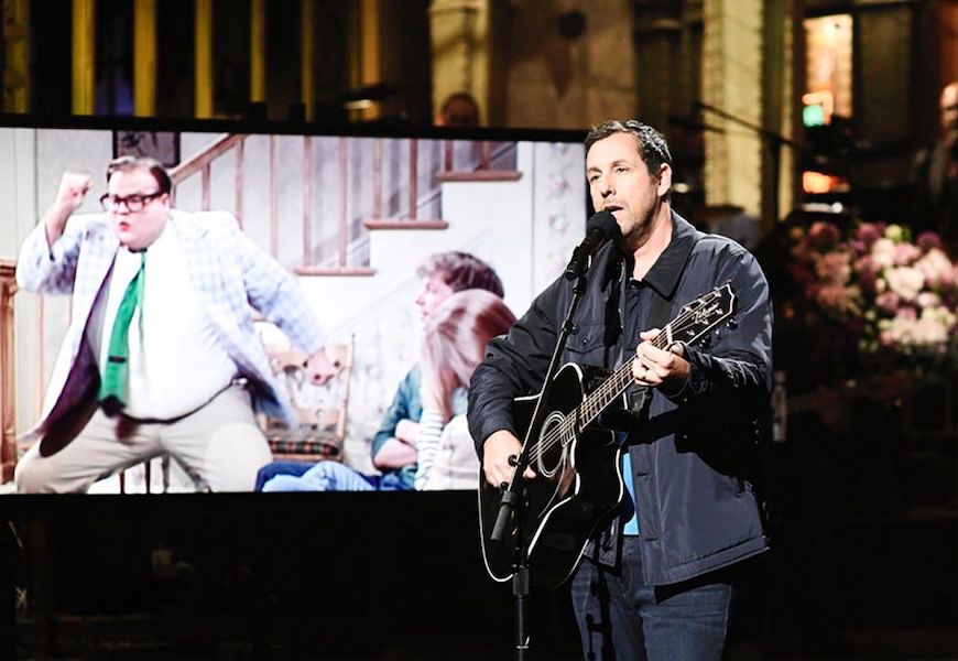 Above: Adam Sandler closes out 'SNL' with a sweet guitar number